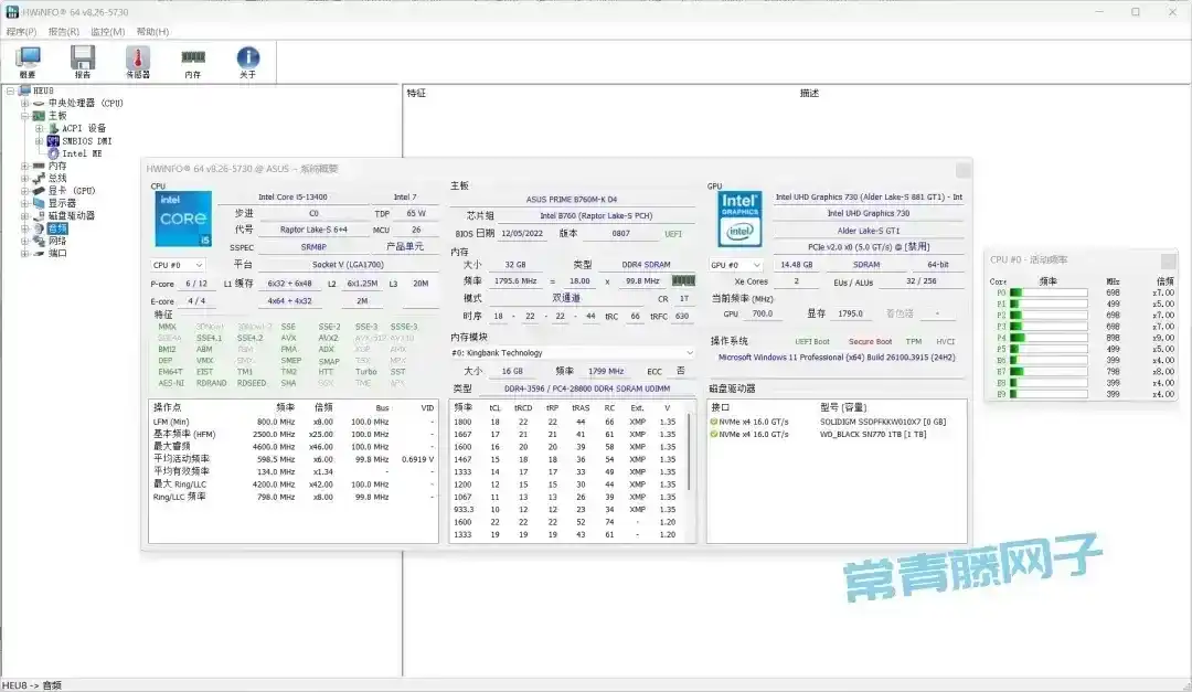 HWiNFO 支持Win95-Win11，完全免费！